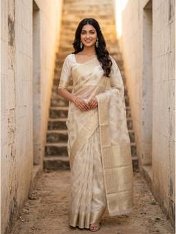 Mimosa - White Organza Banarasi Saree