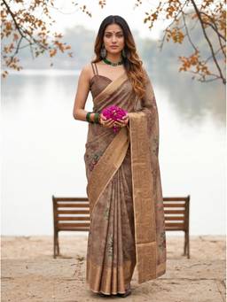 Mimosa - Beige Art Silk Kalamkari Saree
