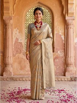 Mimosa - Beige Art Silk Banarasi Zari Woven Saree