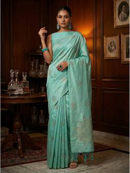 Mimosa - Turquoise Linen Bhagalpuri Zari Woven Design Saree