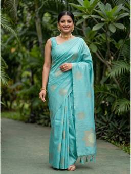 Mimosa - Turquoise Linen Bhagalpuri Zari Woven Design Saree