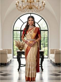Mimosa - Cream Art Silk Kanjivaram Zari Woven Design Saree