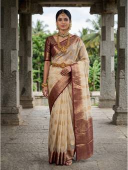 Mimosa - Cream Art Silk Banarasi Zari Woven Design Saree