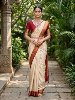 Mimosa - Off White Chiffon Banarasi Zari Woven Design Saree