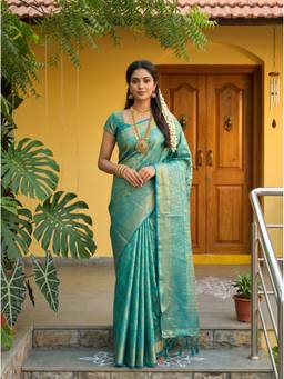Mimosa - Turquoise Art Silk Kanjivaram Zari Woven Design Saree