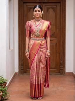 Mimosa - Pink Art Silk Kanjivaram Zari Woven Design Saree