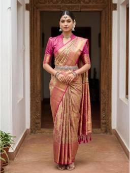 Mimosa - Beige Art Silk Kanjivaram Zari Woven Design Saree
