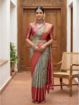 Mimosa - Turquoise Art Silk Kanjivaram Zari Woven Design Saree