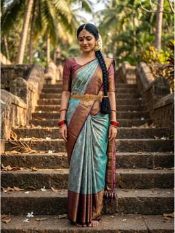 Mimosa - Blue Art Silk Kanjivaram Zari Woven Design Saree