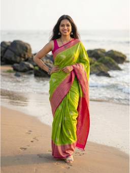 Mimosa - Green Crepe Mysore Silk Zari Woven Design Saree
