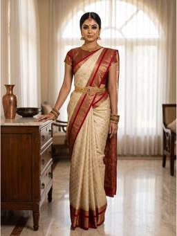 Mimosa - Off White Art Silk Banarasi Zari Woven Design Saree