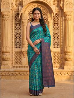 Mimosa - Turquoise Art Silk Pochampally Zari Woven Saree