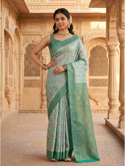 Mimosa - Turquoise Art Silk Pochampally Zari Woven Saree