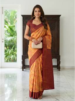 Mimosa - Beige Art Silk Pochampally Zari Woven Saree
