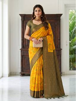 Mimosa - Yellow Art Silk Pochampally Zari Woven Saree