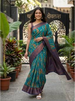 Mimosa - Turquoise Art Silk Pochampally Zari Woven Saree