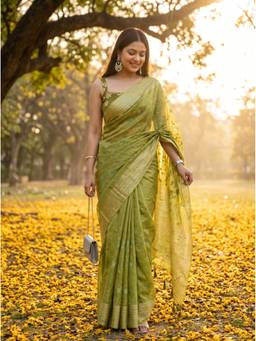 Mimosa - Green Organza Banarasi Embroidered Saree