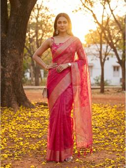 Mimosa - Pink Organza Banarasi Embroidered Saree