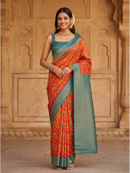 Mimosa - Orange Art Silk Pochampally Zari Woven Saree
