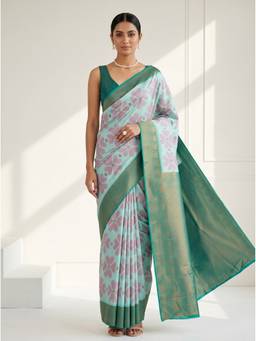 Mimosa - Turquoise Art Silk Pochampally Zari Woven Saree