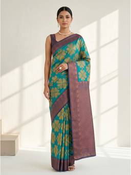 Mimosa - Turquoise Art Silk Pochampally Zari Woven Saree