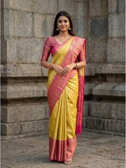 Mimosa - Yellow Art Silk Banarasi Zari Woven Design Saree