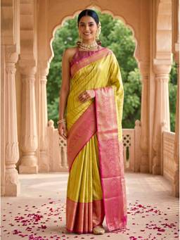 Mimosa - Yellow Art Silk Banarasi Zari Woven Design Saree