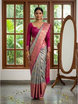 Mimosa - Grey Art Silk Banarasi Zari Woven Design Saree