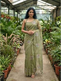 Mimosa - Green Rama Tissue Banarasi Saree