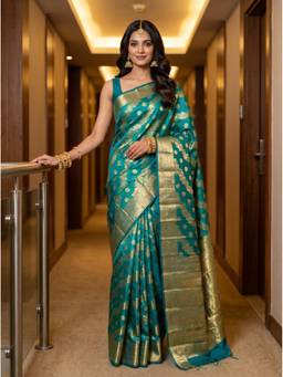 Mimosa - Turquoise Art Silk Banarasi Zari Woven Design Saree