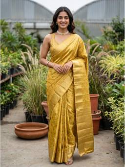 Mimosa - Yellow Art Silk Banarasi Zari Woven Design Saree