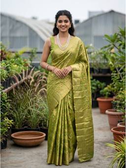 Mimosa - Green Art Silk Banarasi Zari Woven Design Saree