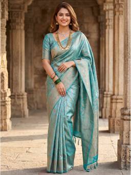 Mimosa - Turquoise Art Silk Kanjivaram Saree