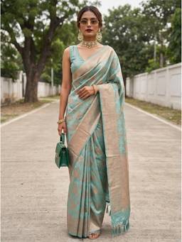 Mimosa - Turquoise Art Silk Kanjivaram Saree