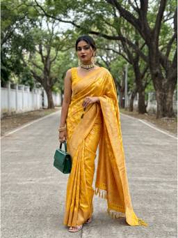 Mimosa - Yellow Art Silk Kanjivaram Saree