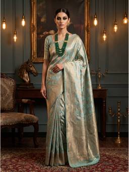 Mimosa - Turquoise Art Silk Kanjivaram Saree