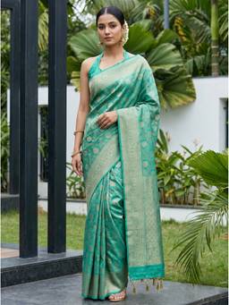 Mimosa - Turquoise Women's Art Silk Kanjivaram Saree