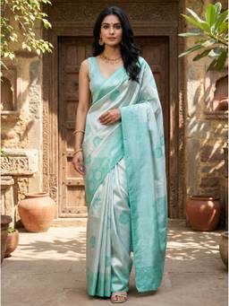 Mimosa - Turquoise Women's Art Silk Kanjivaram Saree