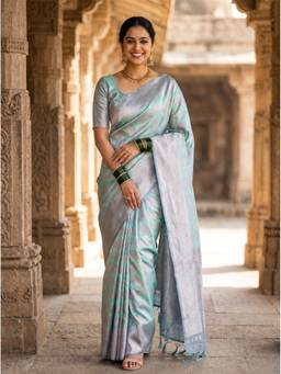 Mimosa - Turquoise Women's Art Silk Kanjivaram Saree