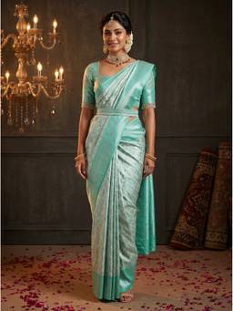 Mimosa - Turquoise Women's Art Silk Kanjivaram Saree