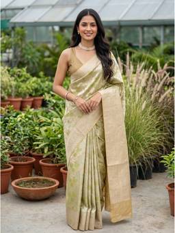 Mimosa - Green Art Silk Kanjivaram Zari Woven Design Saree