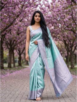 Mimosa - Turquoise Women's Art Silk Kanjivaram Saree