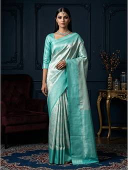 Mimosa - Turquoise Women's Art Silk Kanjivaram Saree