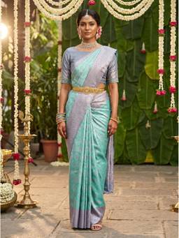 Mimosa - Turquoise Women's Art Silk Kanjivaram Saree