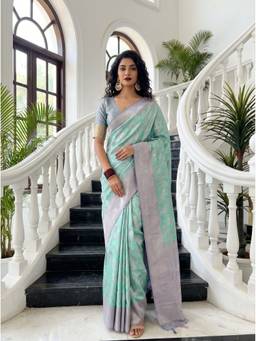 Mimosa - Turquoise Women's Art Silk Kanjivaram Saree