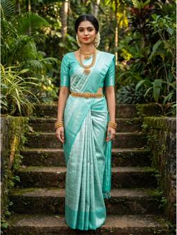 Mimosa - Turquoise Women's Art Silk Kanjivaram Saree