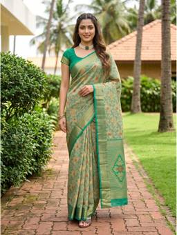 Mimosa - Green Art Silk Banarasi Zari Woven Design Saree