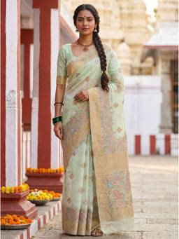 Mimosa - Green Women's Linen Banarasi Saree