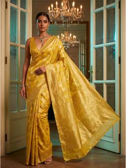 Mimosa - Yellow Women's Linen Banarasi Saree