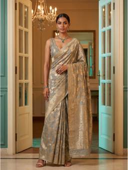 Mimosa - Grey Women's Linen Banarasi Saree